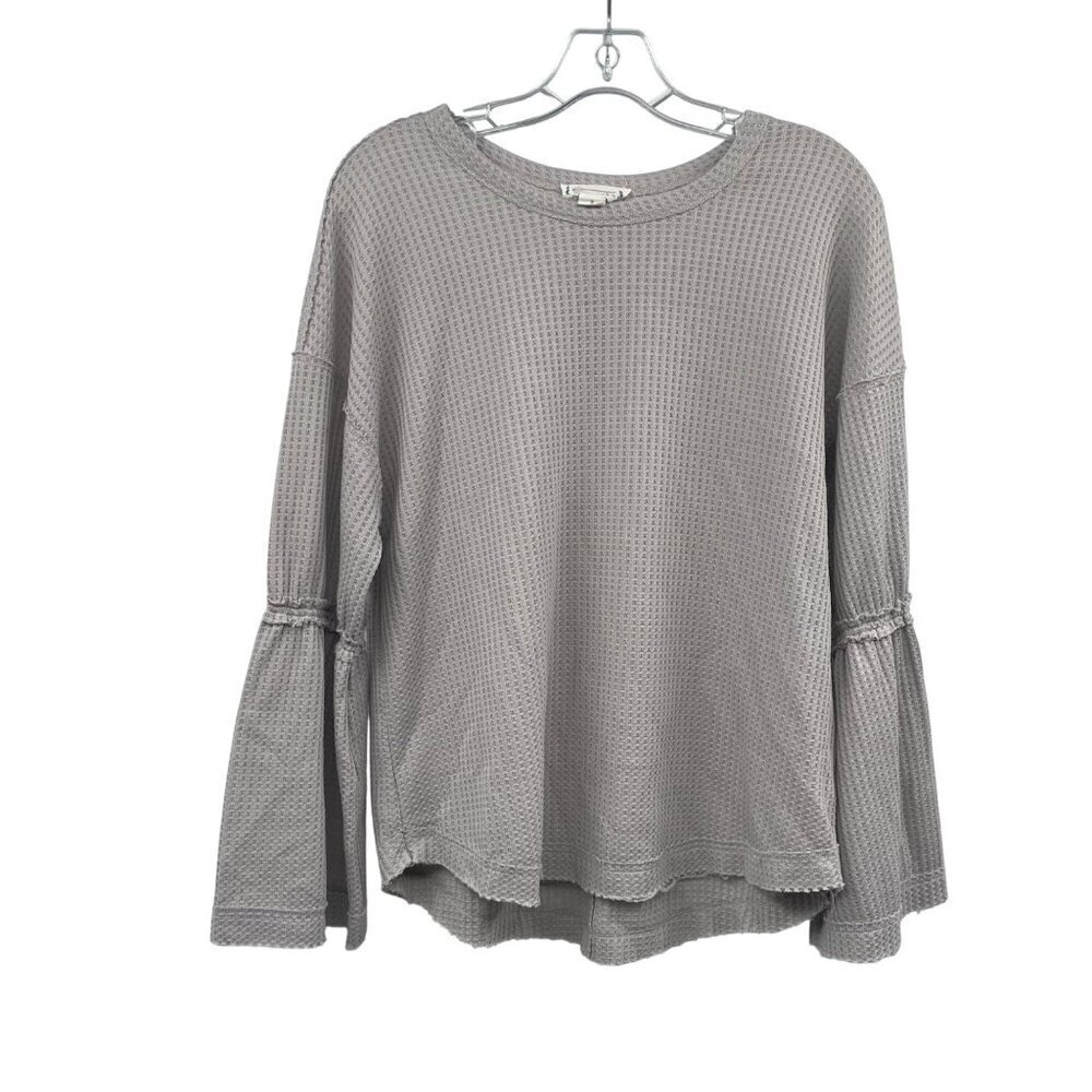 Loveriche Womens Waffle Knit Top Long Flare Sleeve Gray Size Small